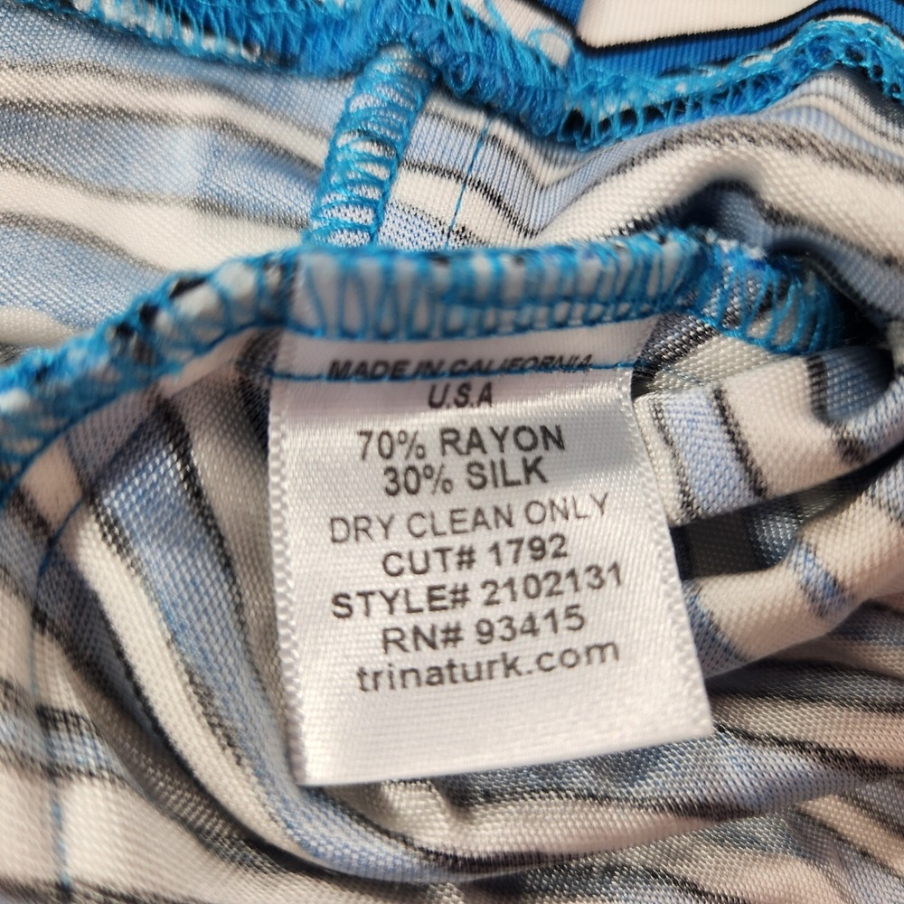 Trina‎ Turk Abstract Stripe Rayon Silk Shift Dress Womens P2 Blue White - Picture 3 of 5